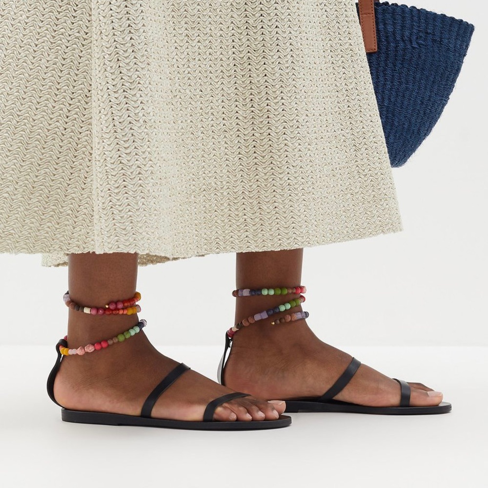Ancient Greek Sandals Black Beaded Sandals